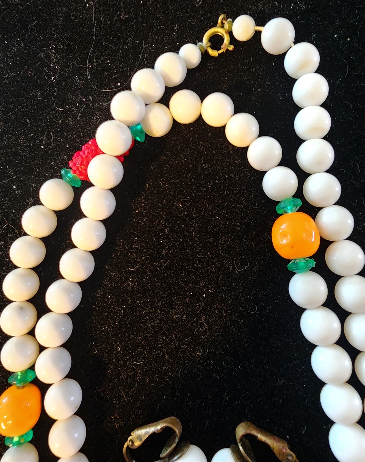 Fruit Salad Vintage Necklace & Earrings Tutti Fruity, 50/60s Mixed Material
