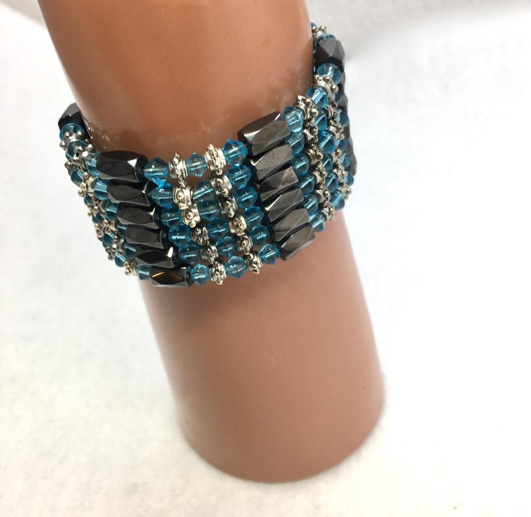 Magnetic Therapy Blue Crystal Hematite Wrap Bracelet 36” #51-5