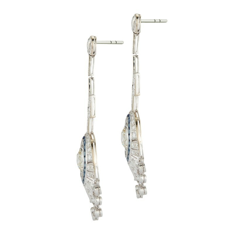 Old European Cut White CZ & Accented With Calibre-Cut Sapphires 10.TCW Earrings