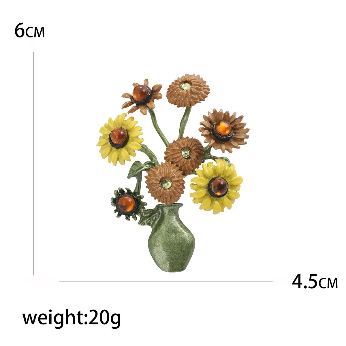 Large Vintage Crystal Rhinestone Flowers in A Green Vase Brooches Pins for Women