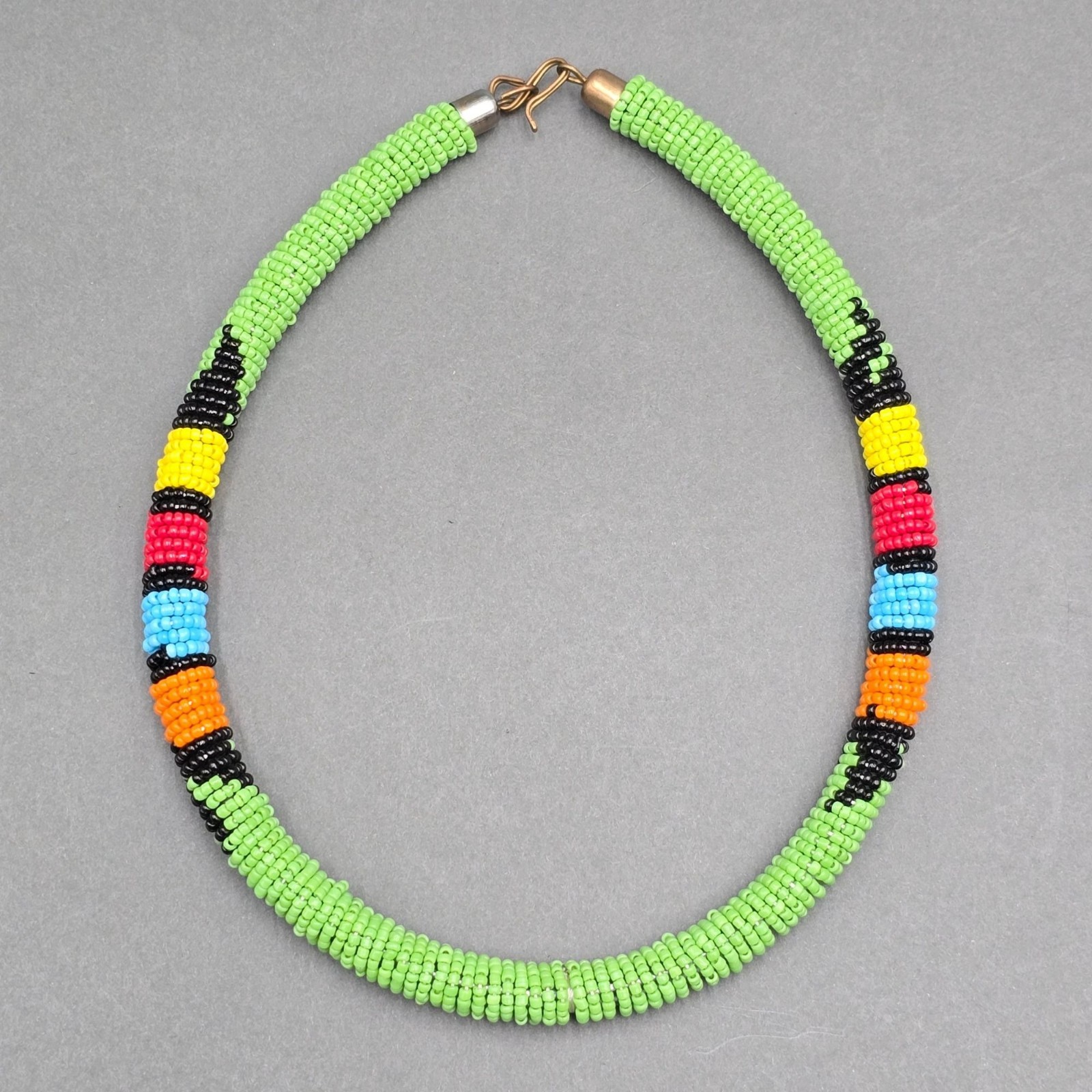 African Beadwork Rope Necklace Colorful Tribal Statement Seed Bead Jewelry 18″