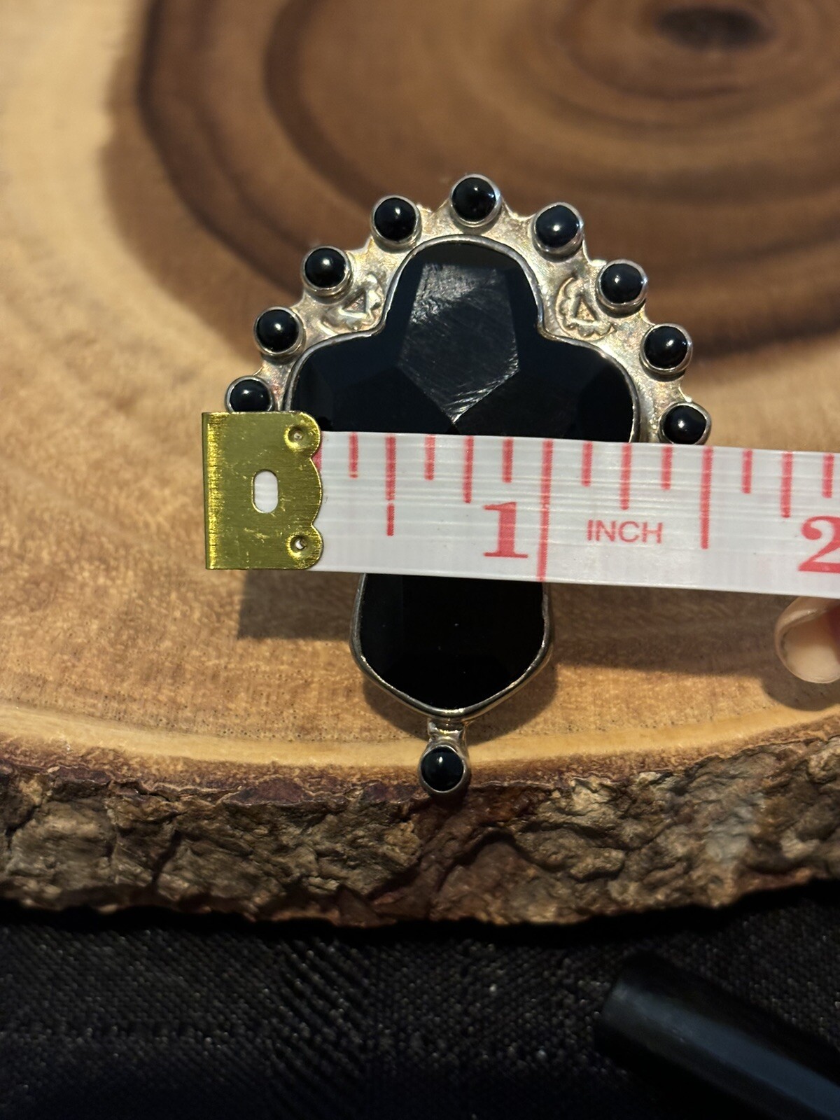 Vintage Darla N Native American Onyx/Silver Cross Ring Adjustable 30g