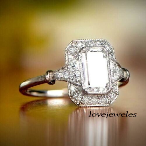 2.50CT Emerald Cut Lab-Created Diamond Vintage Halo Engagement Ring 925 Silver