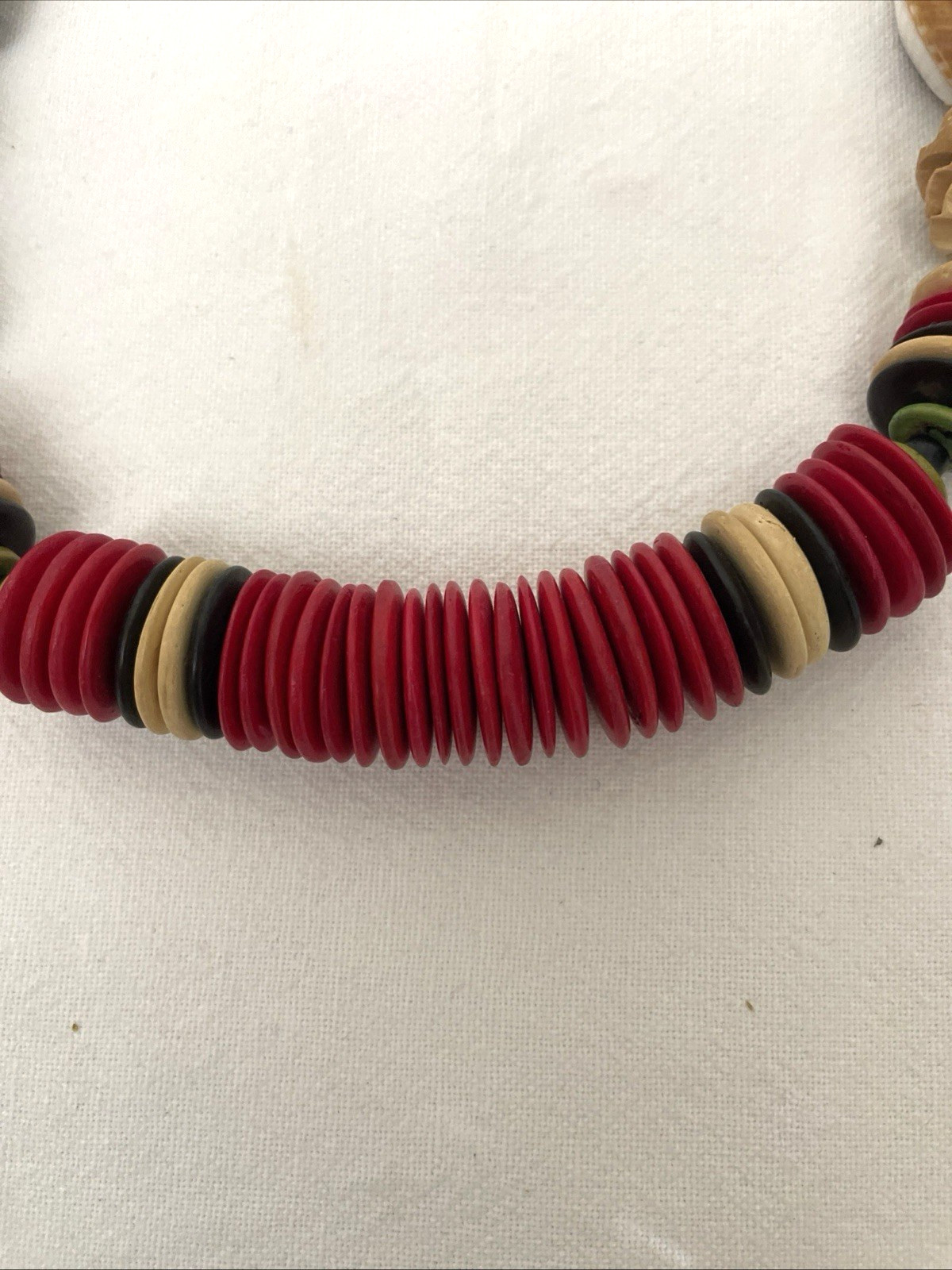 Bead & Shell Necklace African Tribal Style Statement 24″ Artsy Boho Eclectic