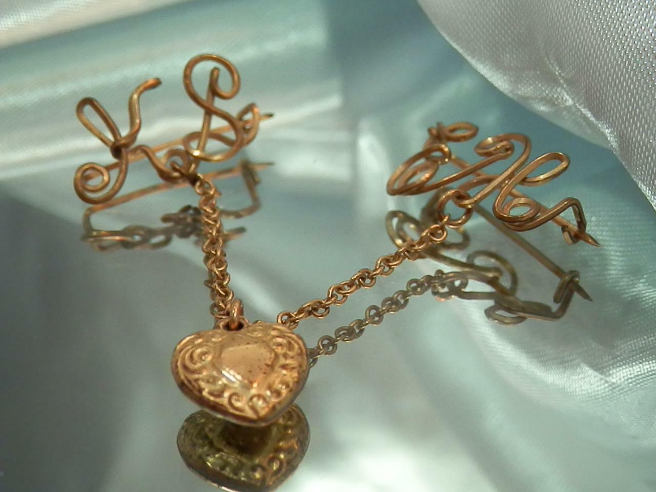 OOAK Gold Wire Vintage 60’s Initials Heart EH KS So Sweet Brooch 651d1