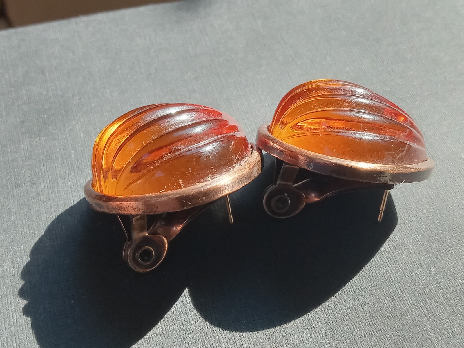 Vintage Ives Saint Laurent Coppertone & Amber tone Clip/Pierced Earrings