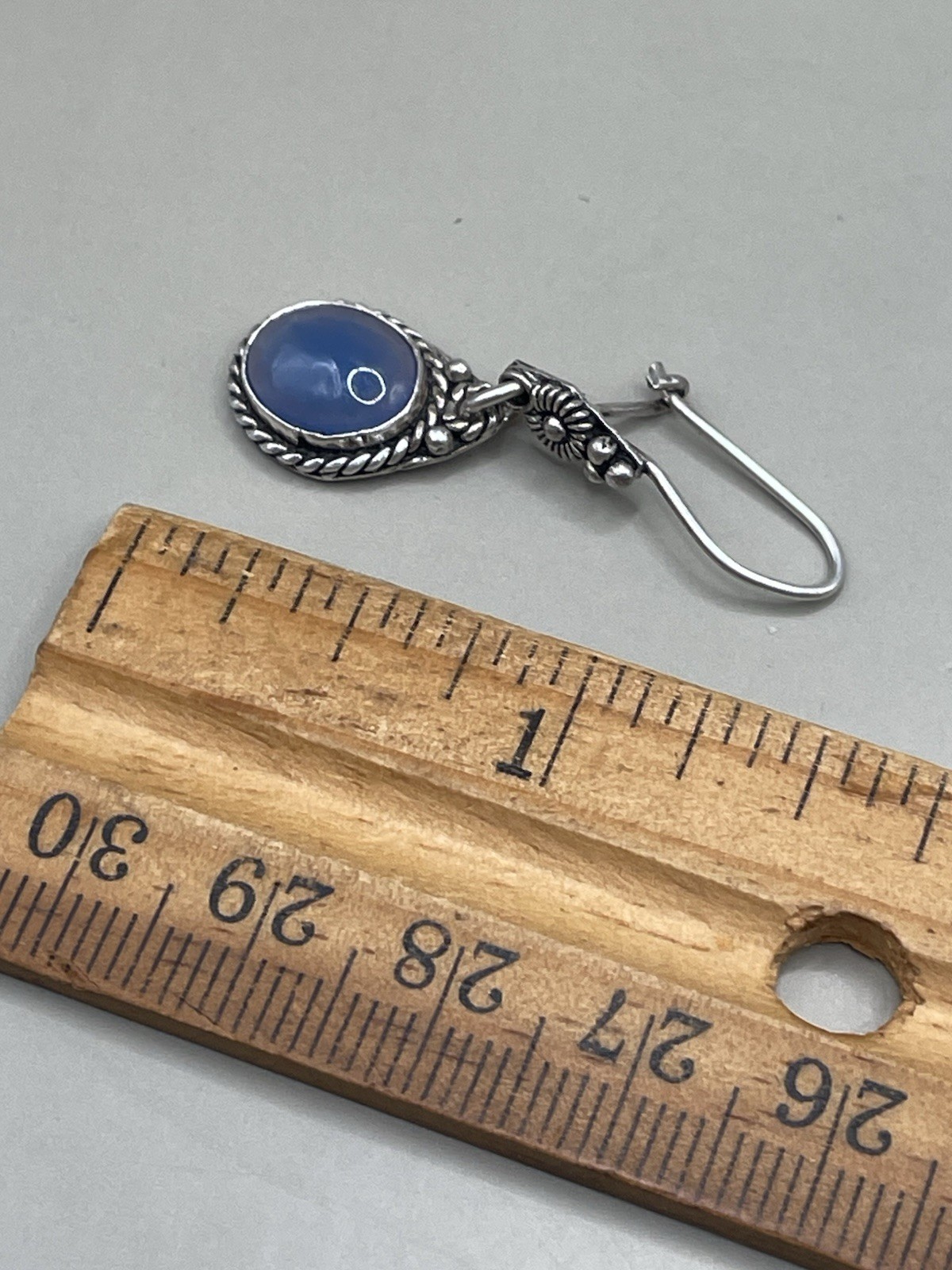 Vintage Sancak Silver 925 Turkey Blue Stone Pierced Hook 1.4” Dangle Earrings