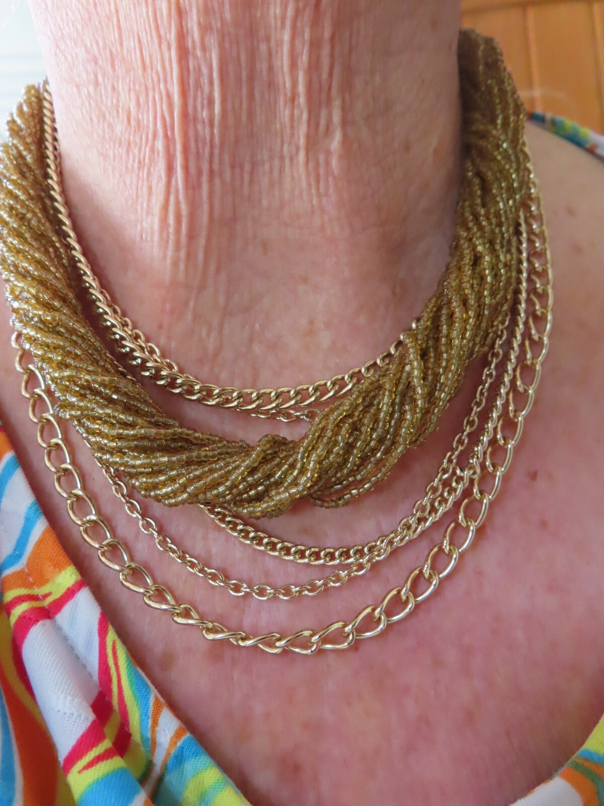 Vintage 1960’s Golden Seed Bead w/Multiple Chain Necklace Adjustable