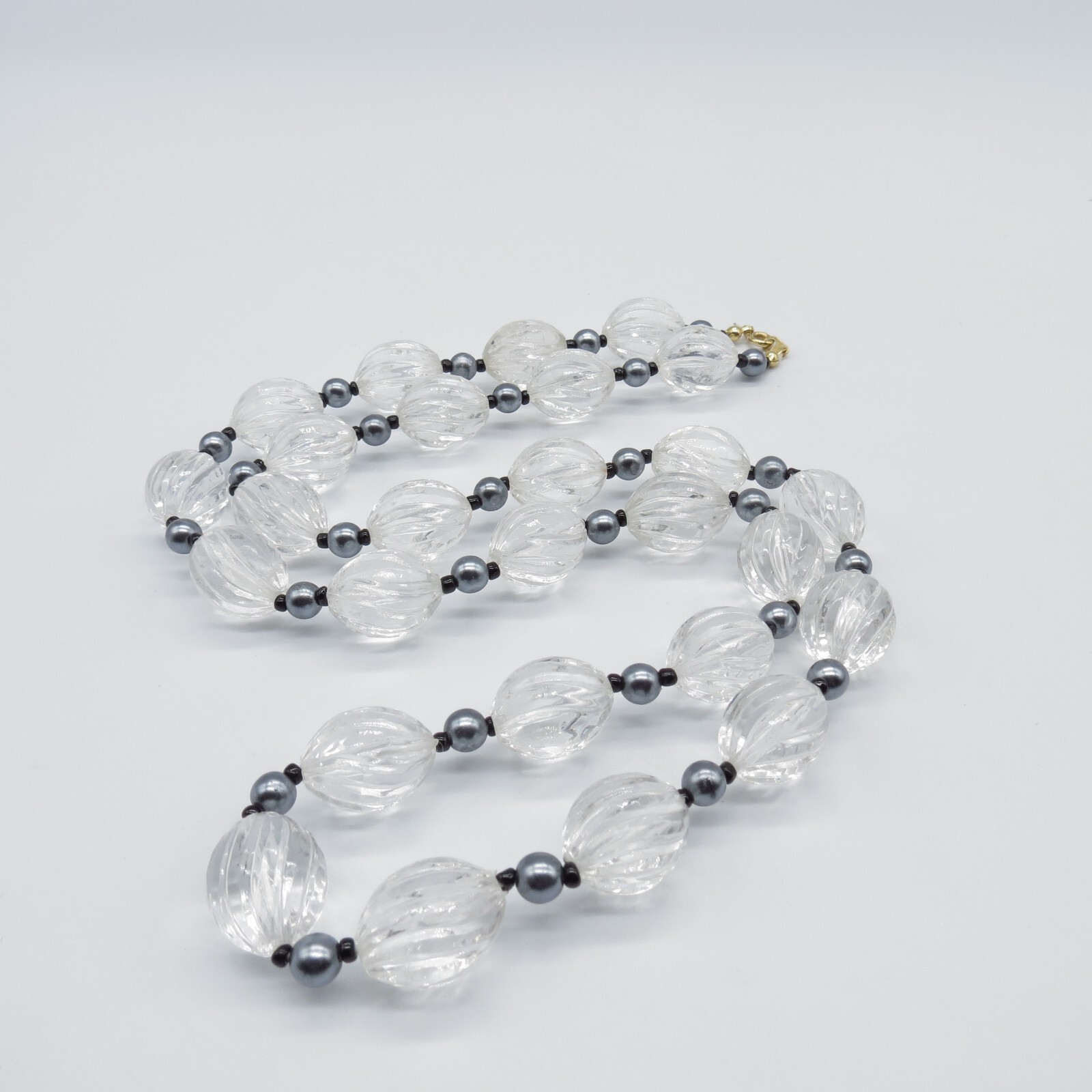 Vintage Clear Beaded Necklace Lightweight Retro 30″