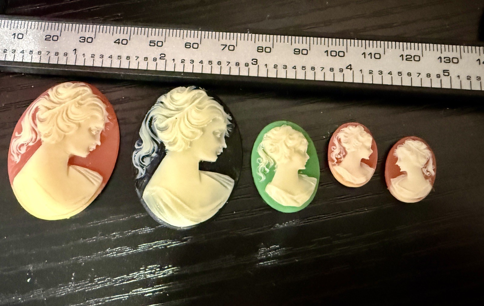 Lot of 5 Unmounted Cameos – Assorted Colors & Sizes – Crafting, Jewelry Making
