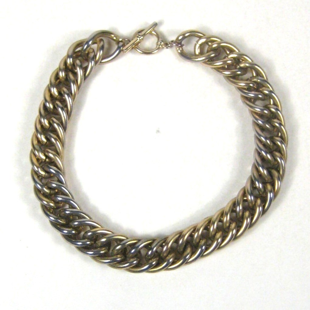 Necklace 19 In Metal Goldtone Chain Statement Festival Heavy Vintage Toggle WEAR