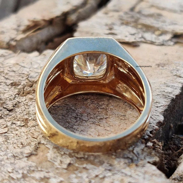 1.50Ct Cushion Cut Moissanite Men’s Halo Engagement Ring 14k Yellow Gold Plated