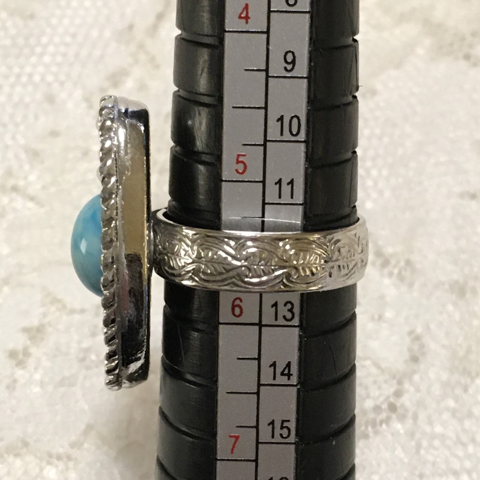 Vintage Sarah Coventry Blue Cabochon Stone Ring Long Oval Silver Tone Adjustable