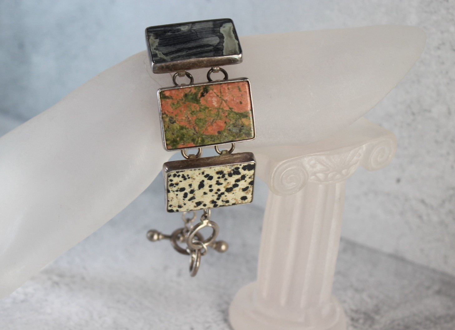Vintage Chunky Charles Albert Multi Stone Bracelet in Sterling SIlver