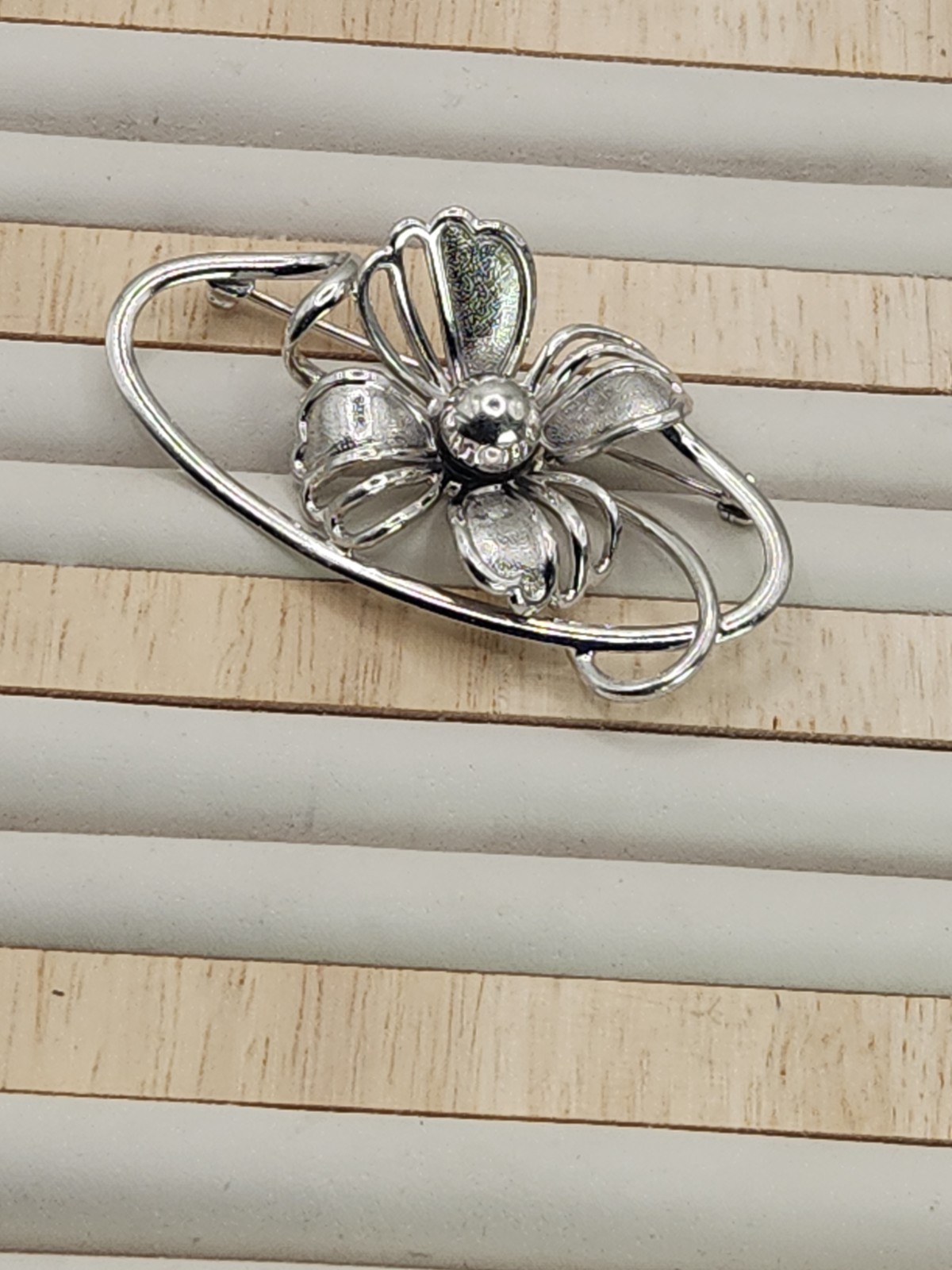 Vintage Forstner 925 Sterling Silver Art Deco Floral Flower Brooch Pin Signed