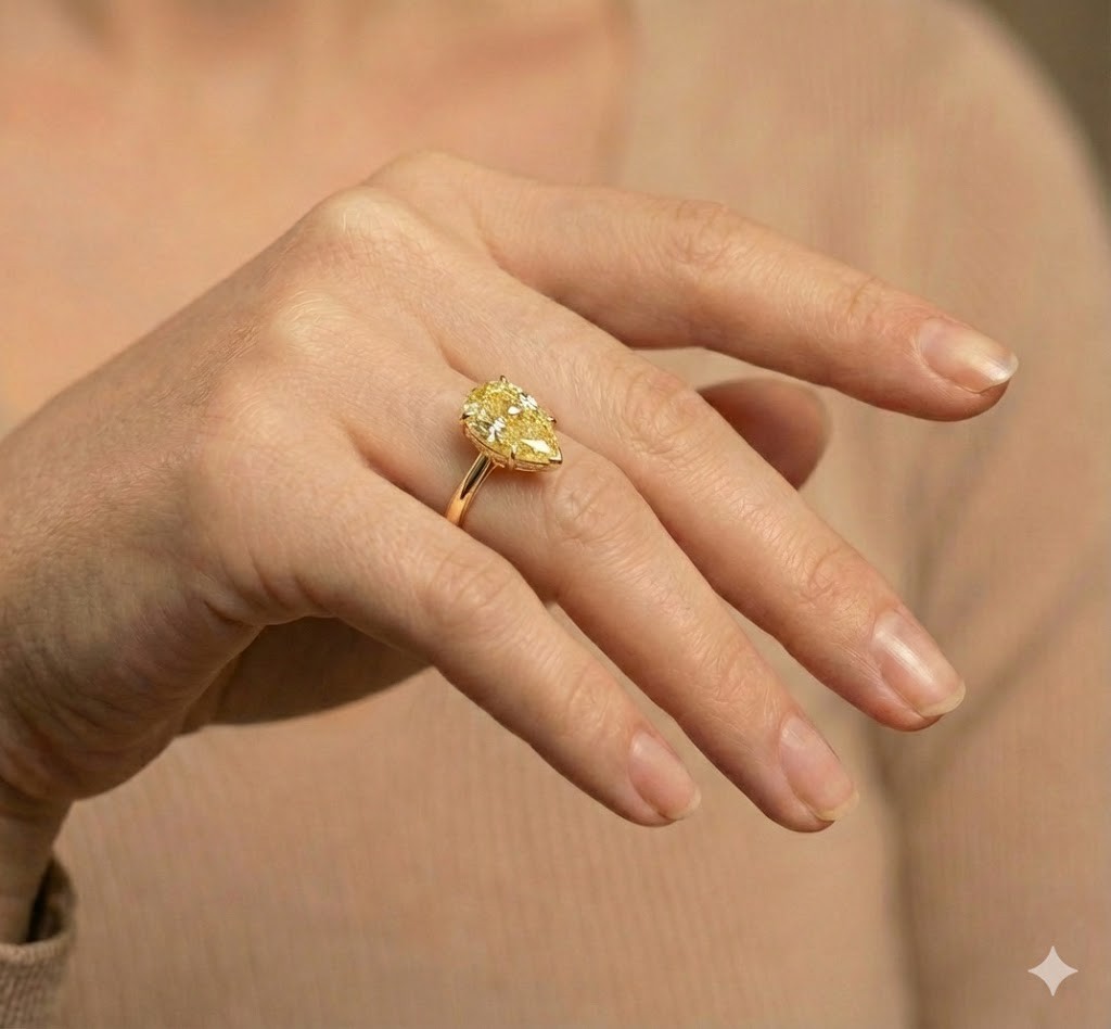 14k Yellow Gold Engagement Ring 3.51CT. Natural Pear cut Yellow Diamond GIA Cert