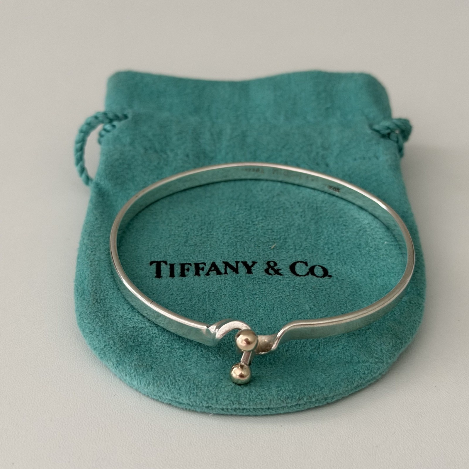 Tiffany & Co. Sterling Silver & 18K Gold Vintage Two Tone Hook Eye Bracelet 6.5″