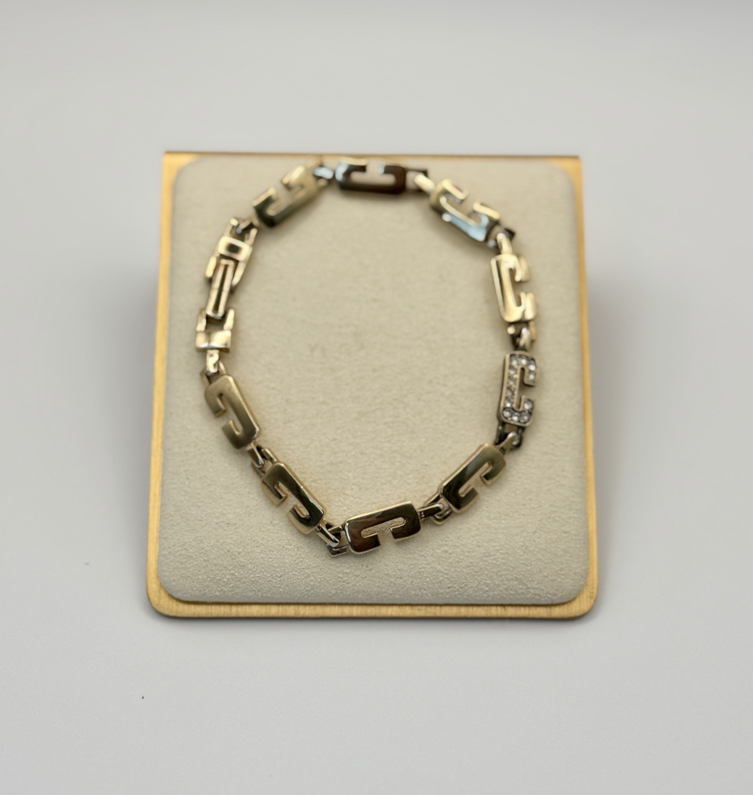 Adorno Gold Tone Link Bracelet Rhinestone Accent Geometric Vintage 7.75”