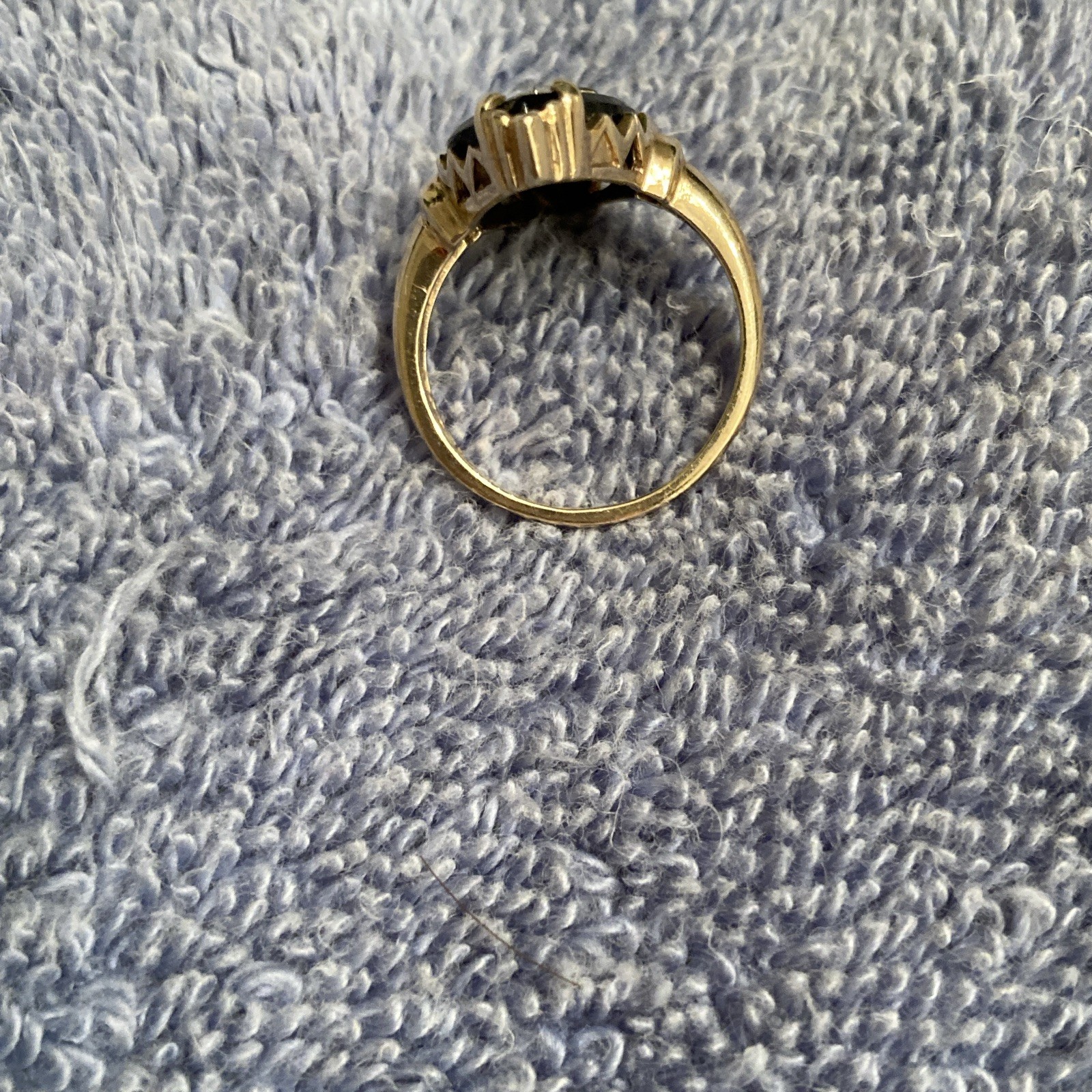 10k Yellow Gold Marquise Black Onyx Ring with Diamond Accent, Size 5.5