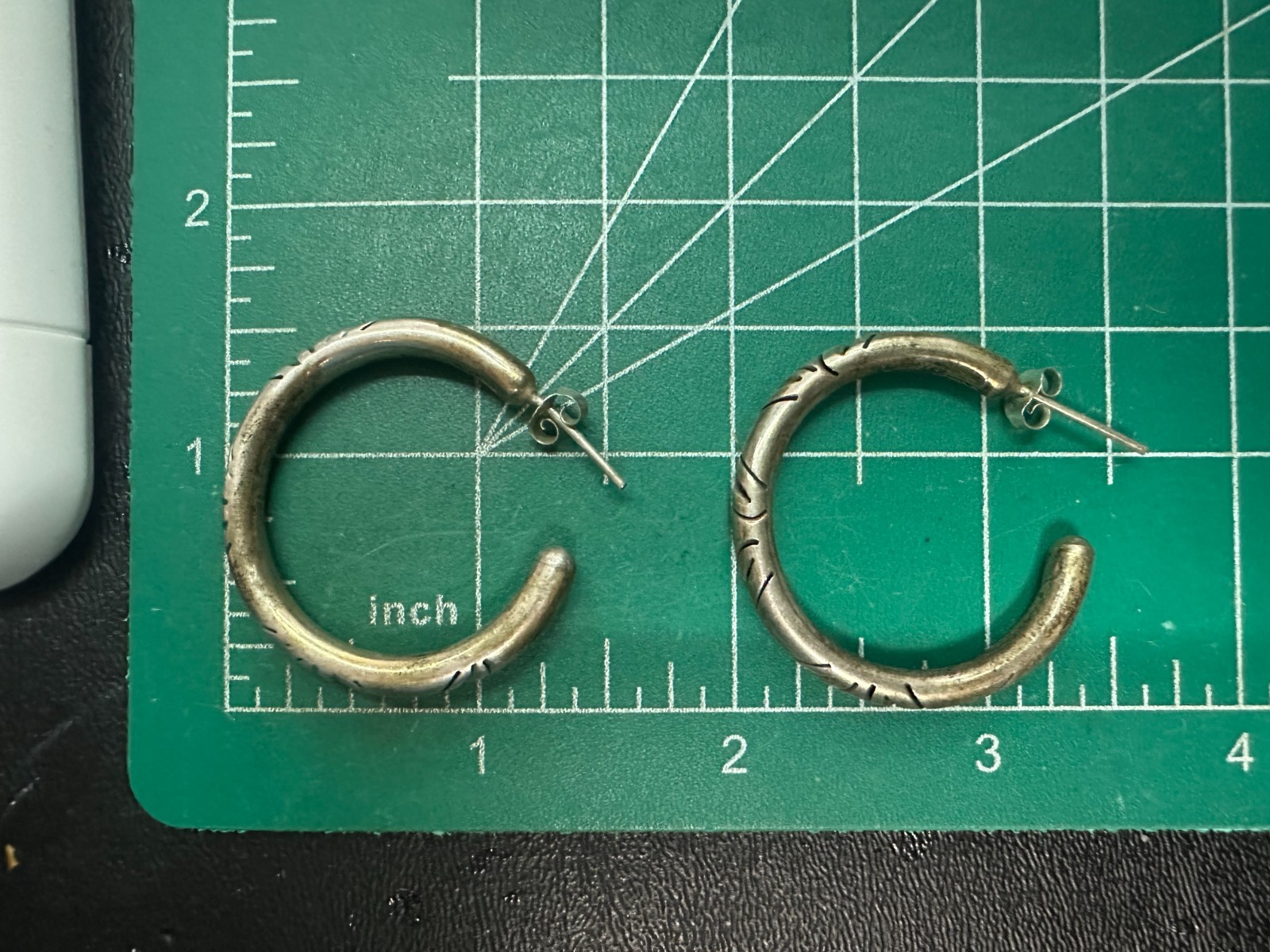 Signed MWS Mexico Sterling Silver Hoop Earrings 925 Large Etched Hoops 12.4g #10