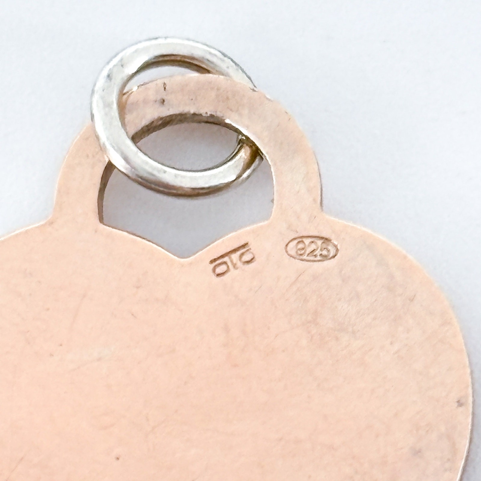 Vintage Sterling Silver 925 Rose Gold Tone Engravable Heart Dog Tag Charm