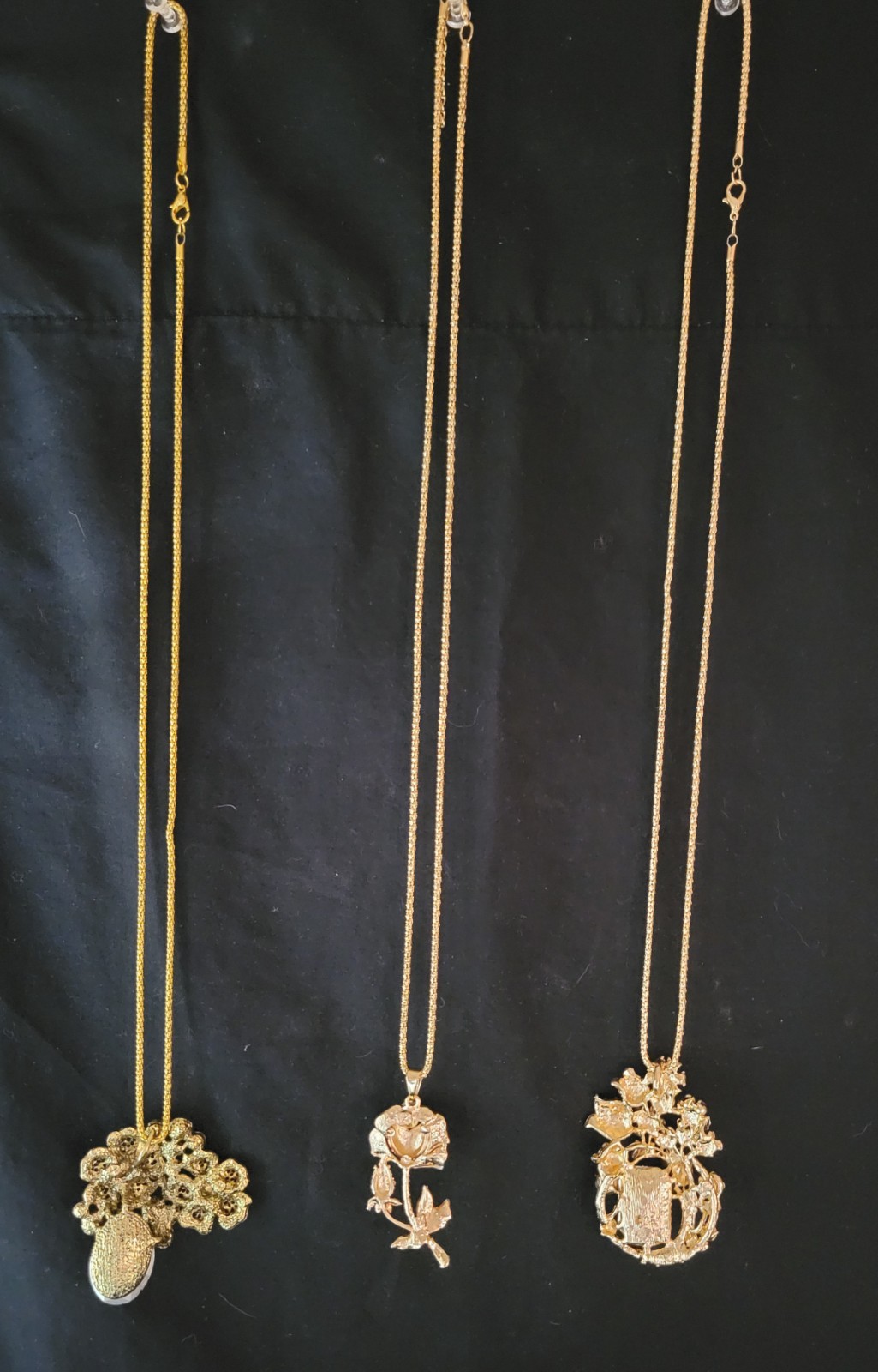 Lot of 3 Vintage Style Statement Necklaces 28″ Gold Tone Floral Rhinestone Pearl
