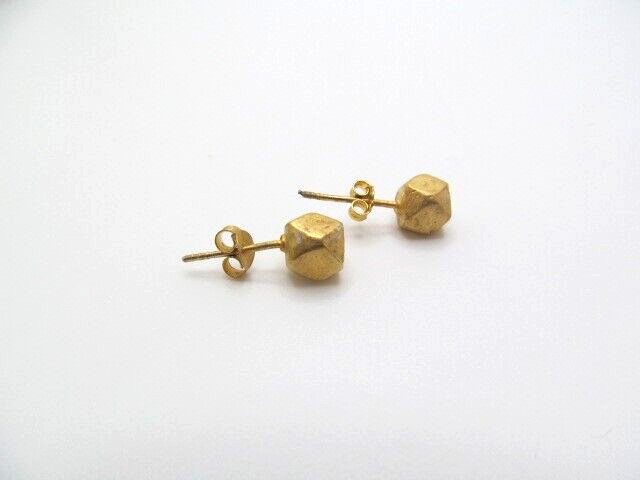Vintage Gold Tone Solid Cube Cubed Nugget 6.4mm Stud Earrings