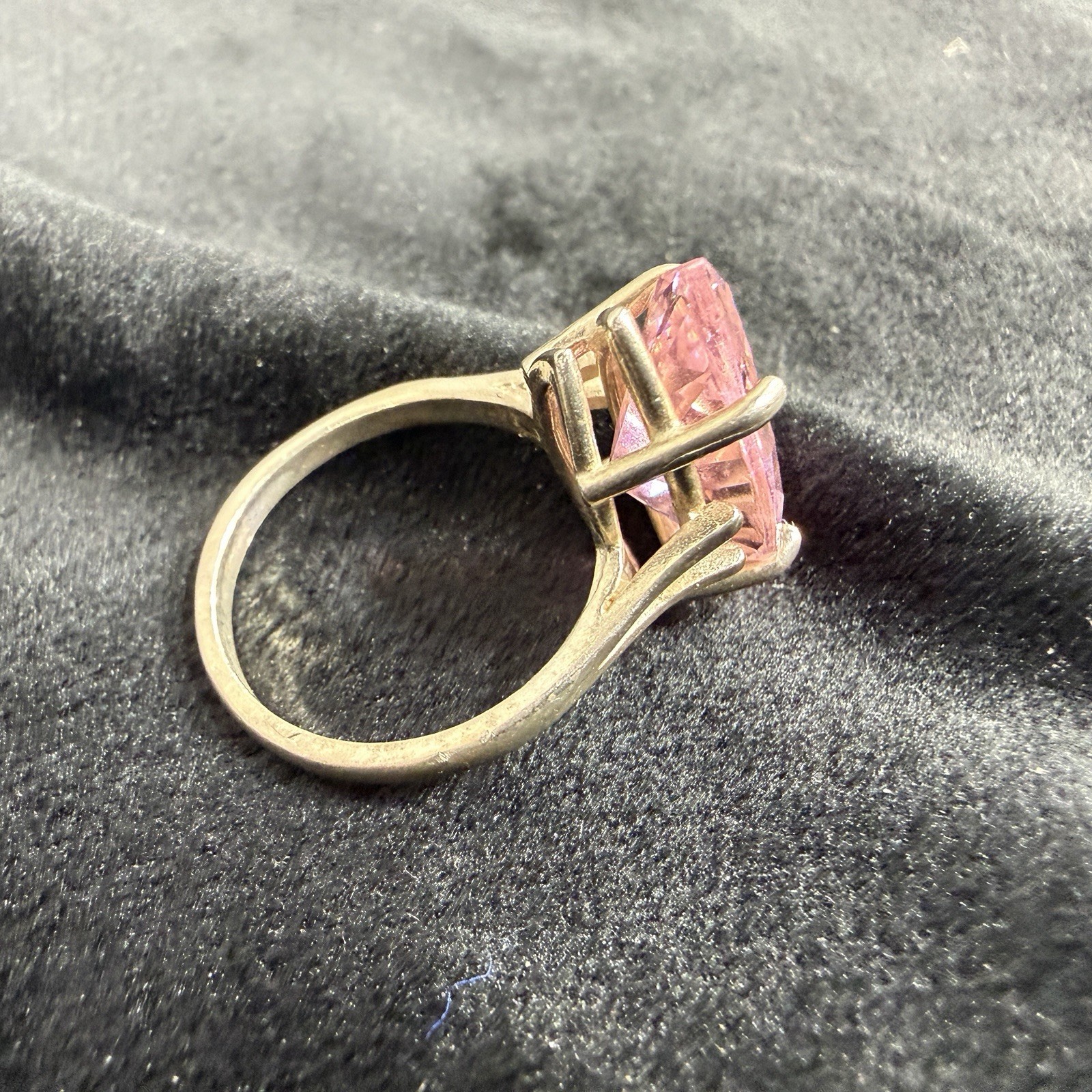 Vtg Sterling Silver Ring .925 Sz 7 Large Marquis Pink Stone Cocktail Statement