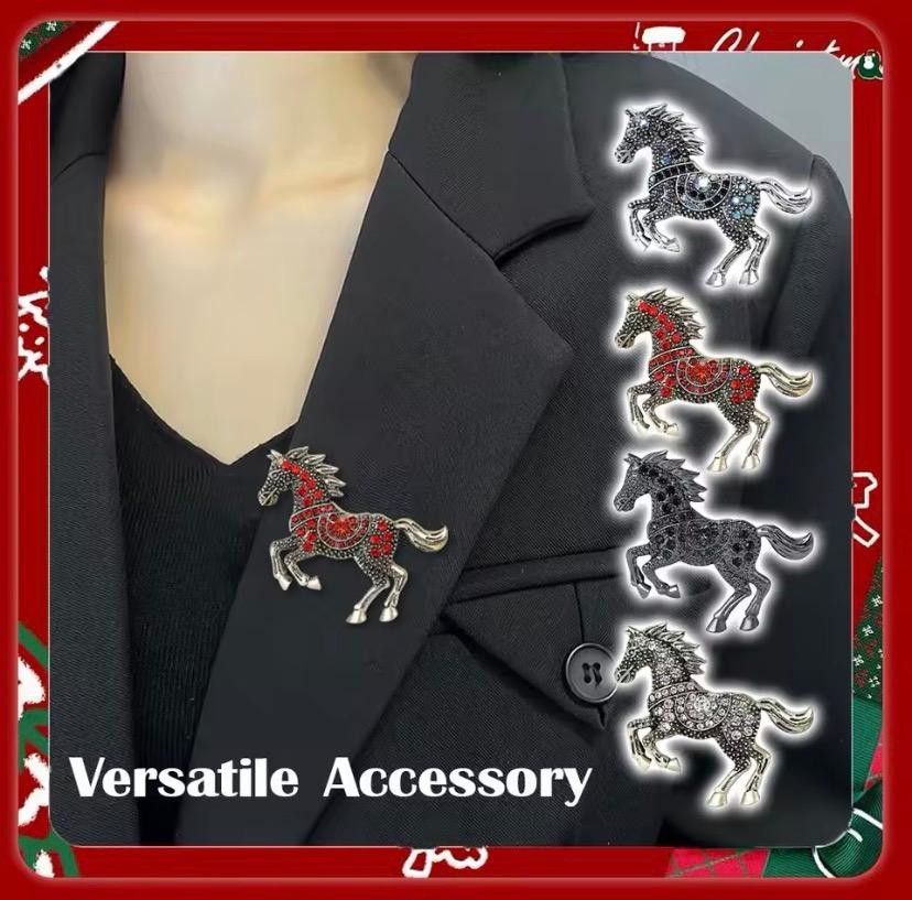 Vintage Red Crystal Horse Brooch Pin Antique Gold Tone Rhinestone Animal Jewelry
