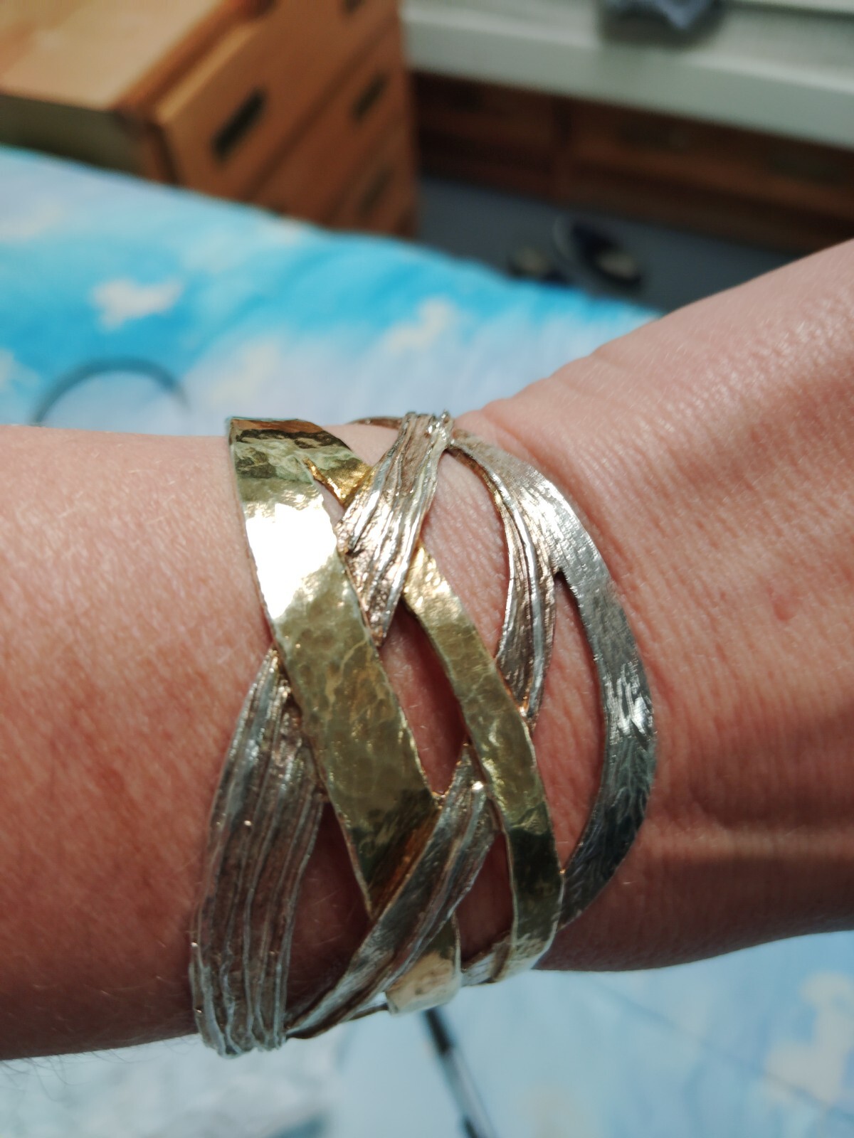 Sterling Silver 14 Carat Gold Plated Bracelet Wrap Adjustable Vintage Jewelry