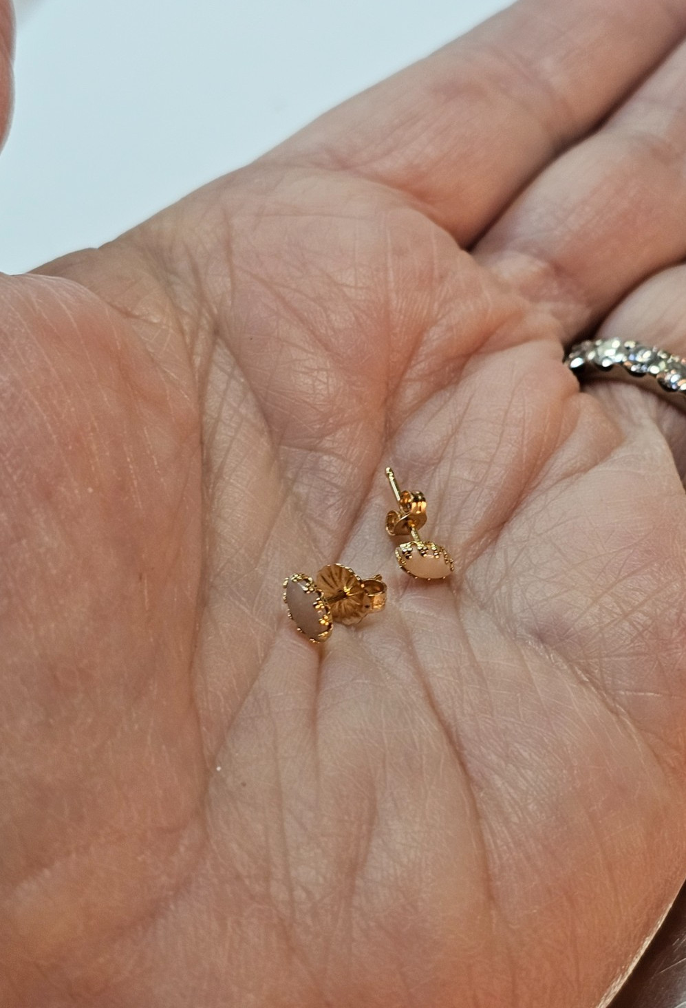Vintage 14K Gold White Opal Post Earrings Tiny 6mm long