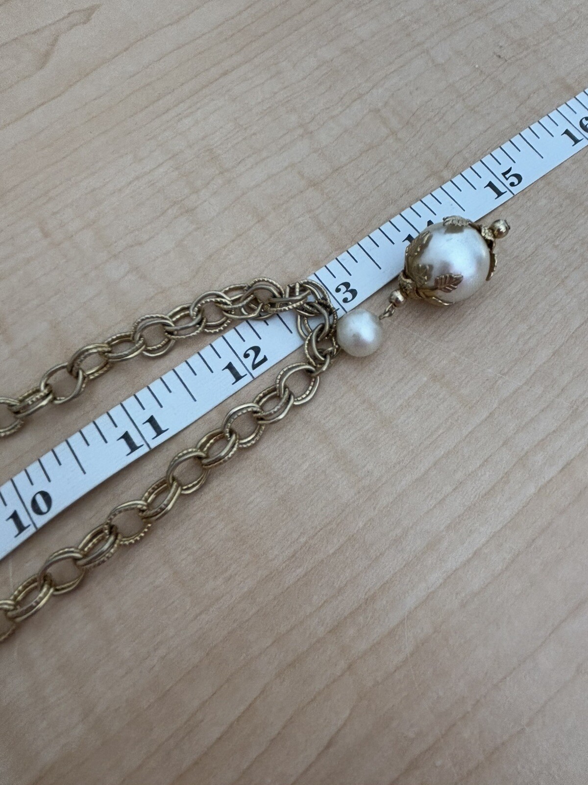 Faux Pearl Necklace / Gold Tone Chain/ Measures 25 In Total Length