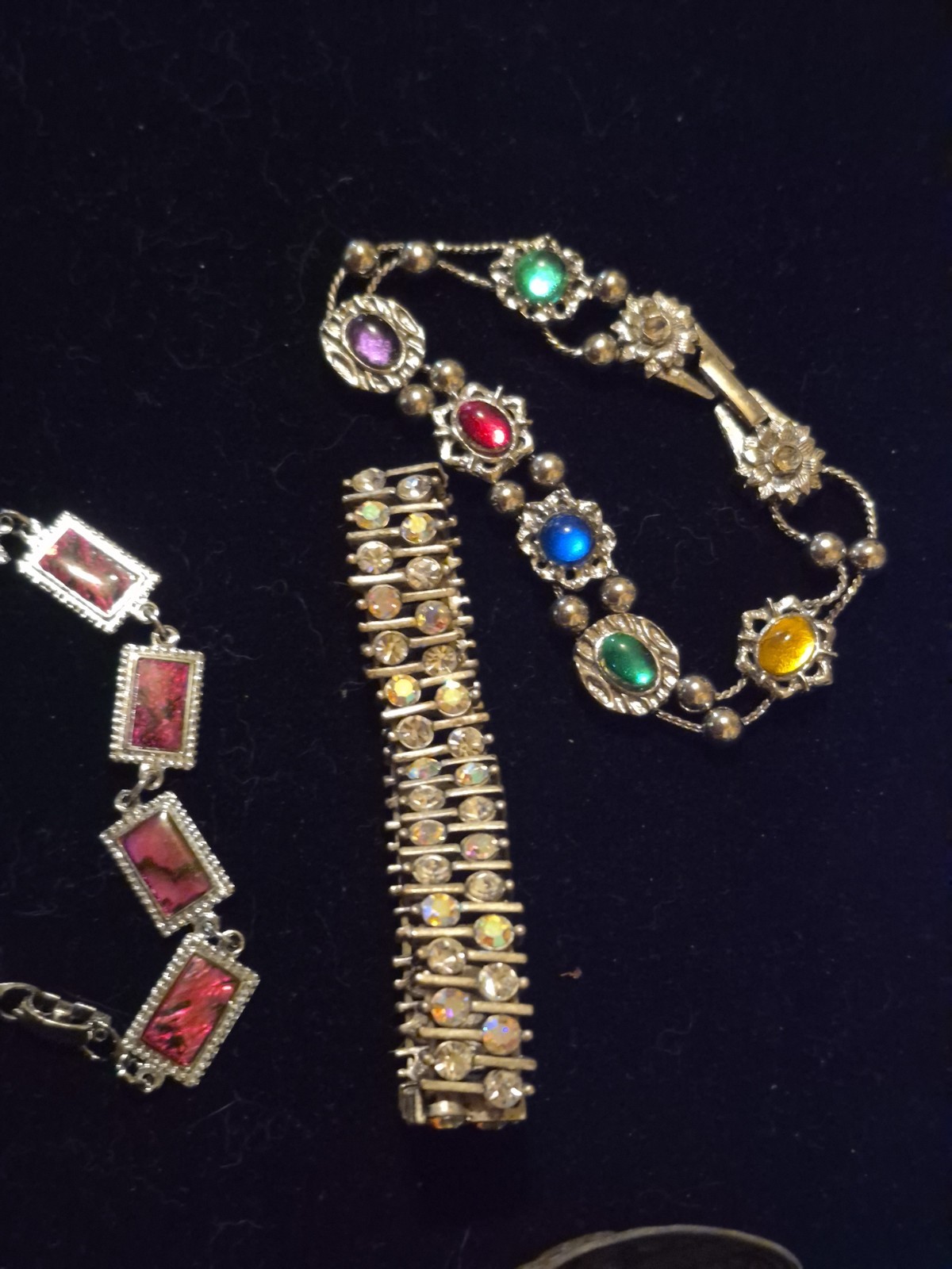 Vintage Costume Bracelet Lot 4 Wearable Rhinestone Lucite Figural Retro Vintage