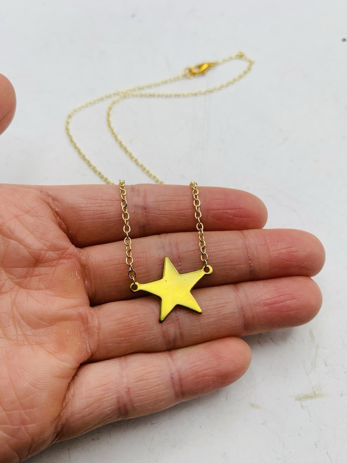Vintage Gold Tone Celestial Star Charm Dainty Everyday Dainty 16” Necklace