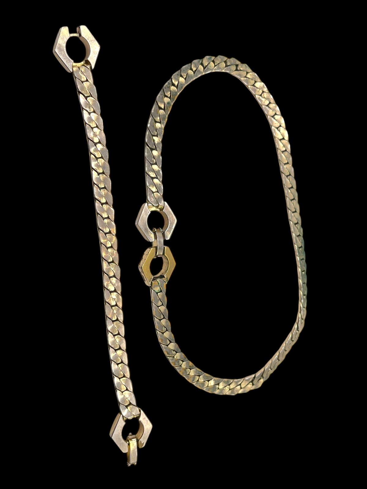 Vintage Curb Chain Necklace And Bracelet Set