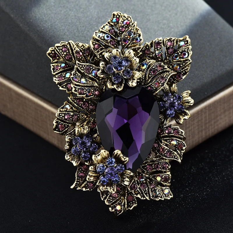 Exaggerated Full Crystal Luxury Flower Brooch Women Men Vintage Exquisite Pin