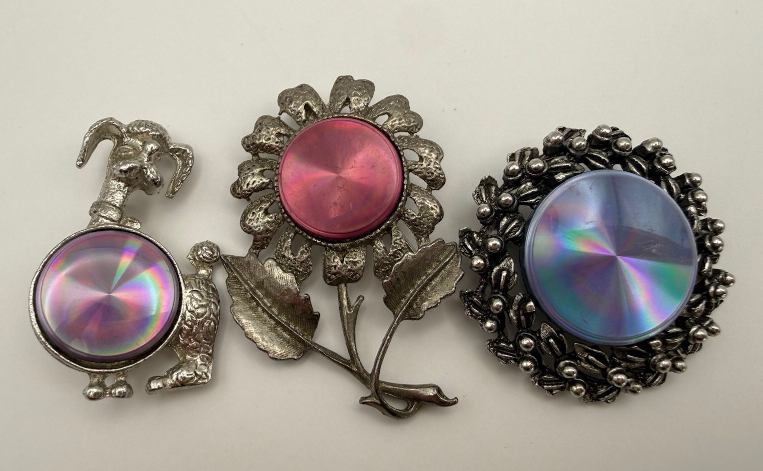 Vintage Jewelerama Brooch Lot Dog Flower Circle Wreath Pin