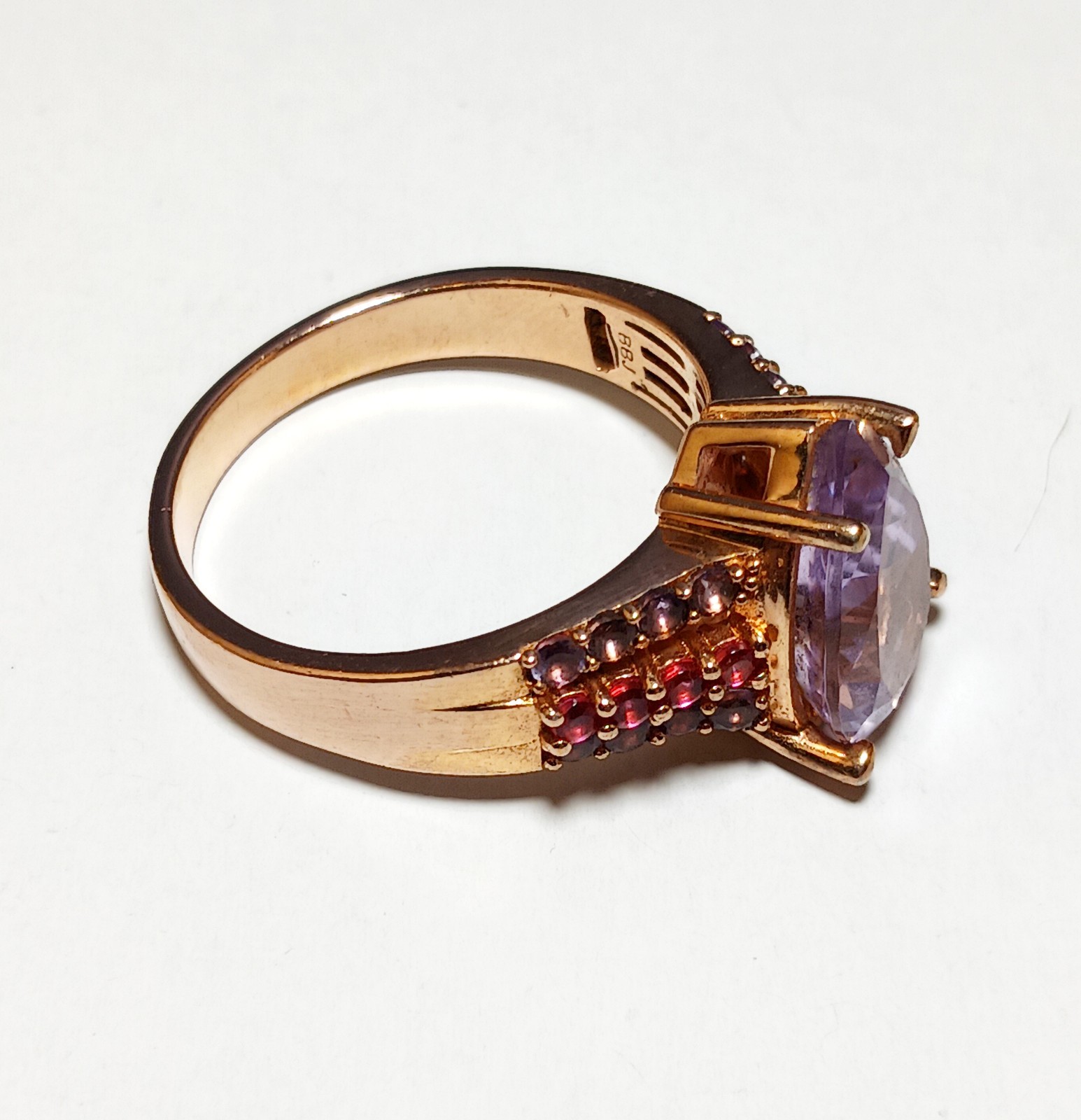 BBJ 925 Sterling Silver Teardrop Rose Gold Overlay Amethyst Ruby Ring Size 11.5