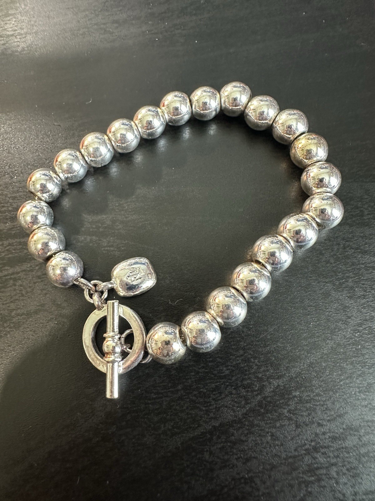 Vintage Lauren Ralph Lauren Signed SilverTone Ball Bead 6.5” Bracelet