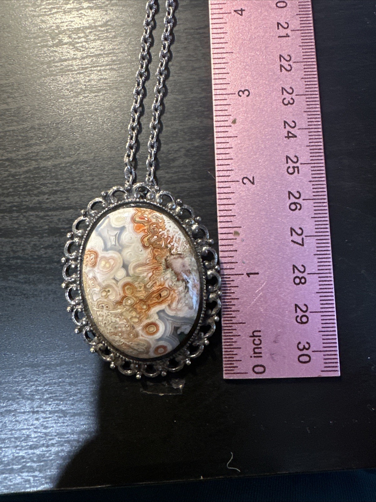 Vintage Crazy Lace Agate Brooch Pendant Victorian Revival Large Statement Pin