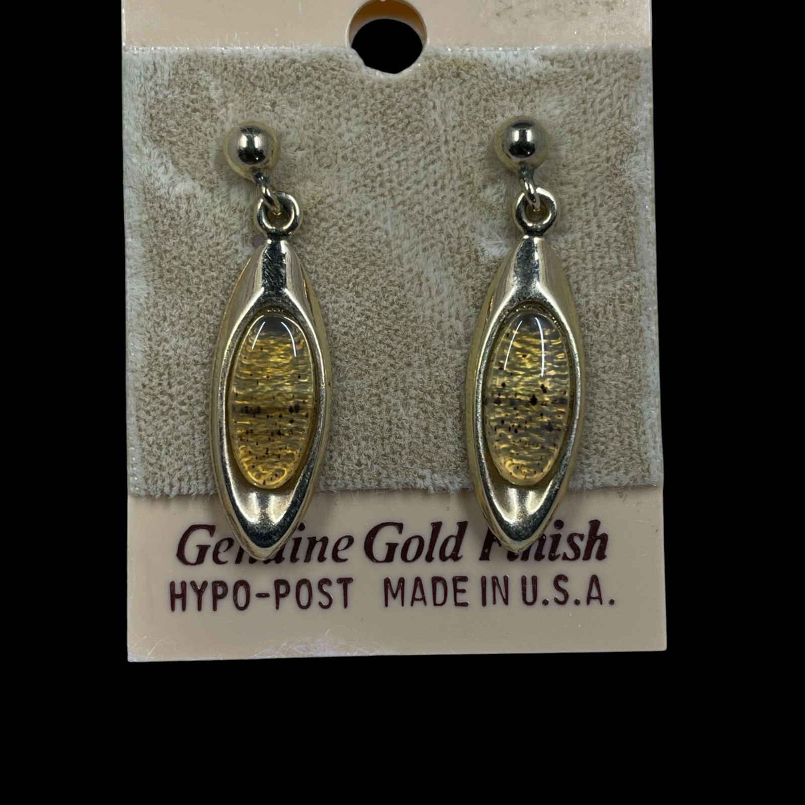 Vintage Gold Finish Oval Drop Earrings Hypoallergenic Made In USA NWT Retro