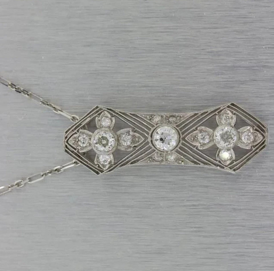 2Ct Art Deco Style Lab-Created Diamond Engagement Gift 14k White Gold FN Pendant