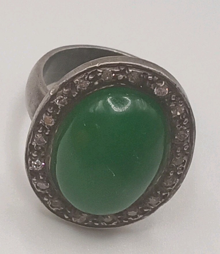 VINTAGE/Antique Silver 950 Chrysoprase Ring Sz 7.75 Has Patina See Pictures