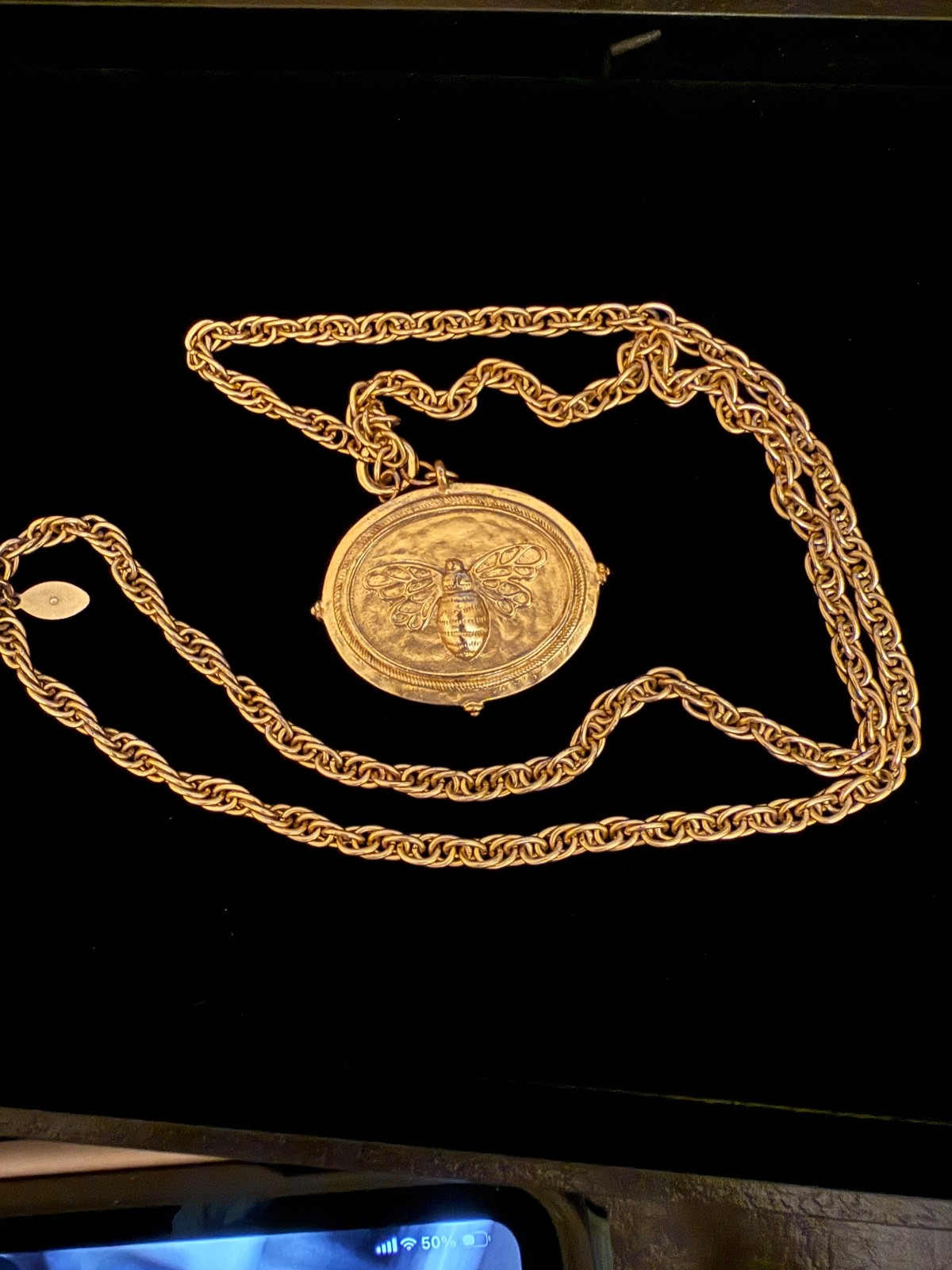 Vintage Chicos Necklace Bee Gold Tone Insect Reversible Statement