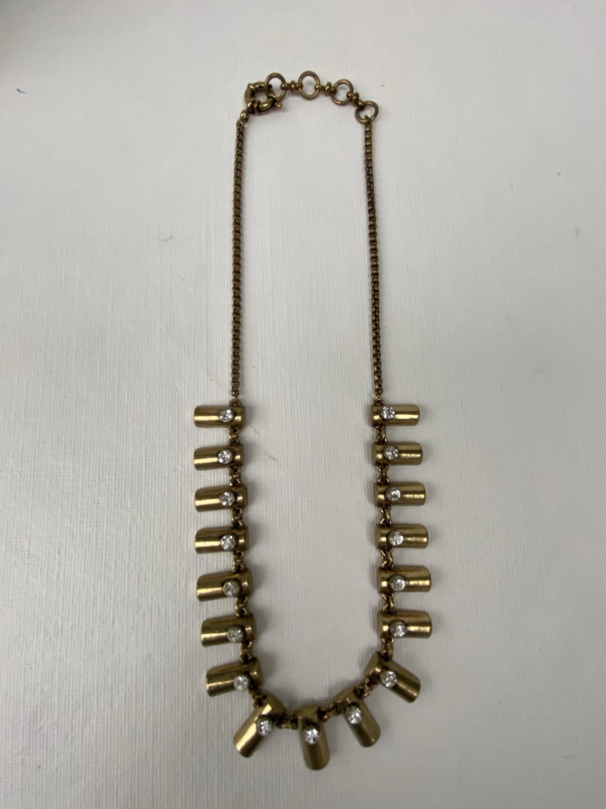 Vtg Necklace Goldtone Round Bezel Set Rhinestones Bar Link Chain 20″ Tribal Adj
