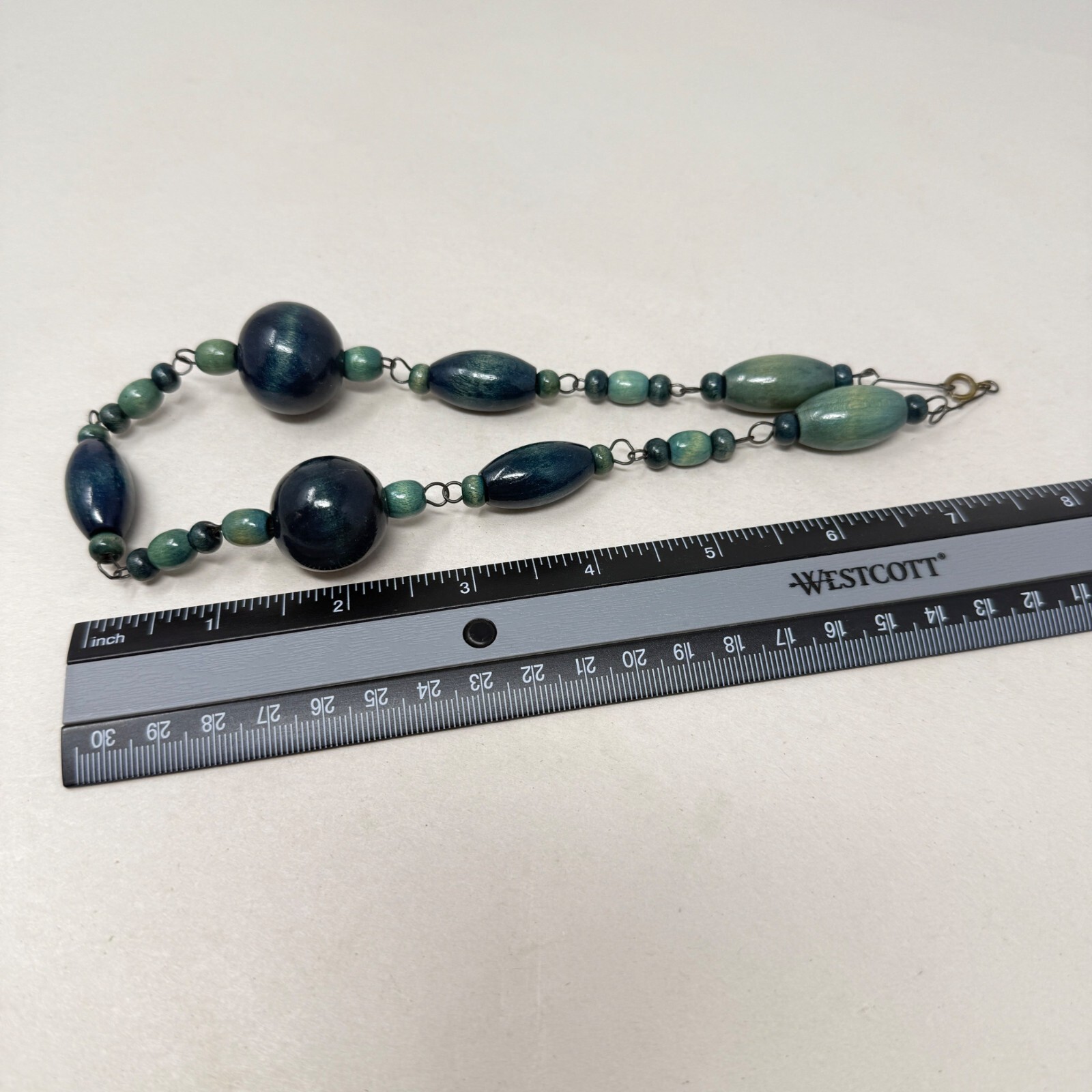 Mid-Century Wood Bead Necklace Choker Green Chunky Avant Garde Unique Vintage