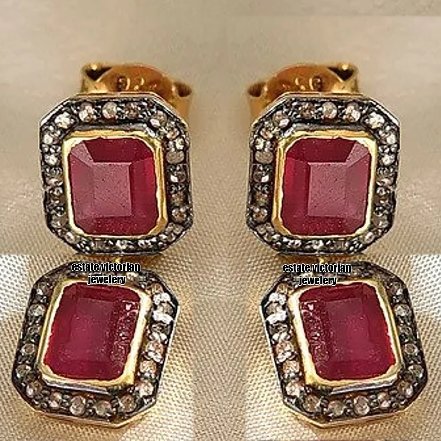 Stunning 1.88Ctw Rose Cut Diamond Ruby Studded Silver Victorian Earring Jewelry