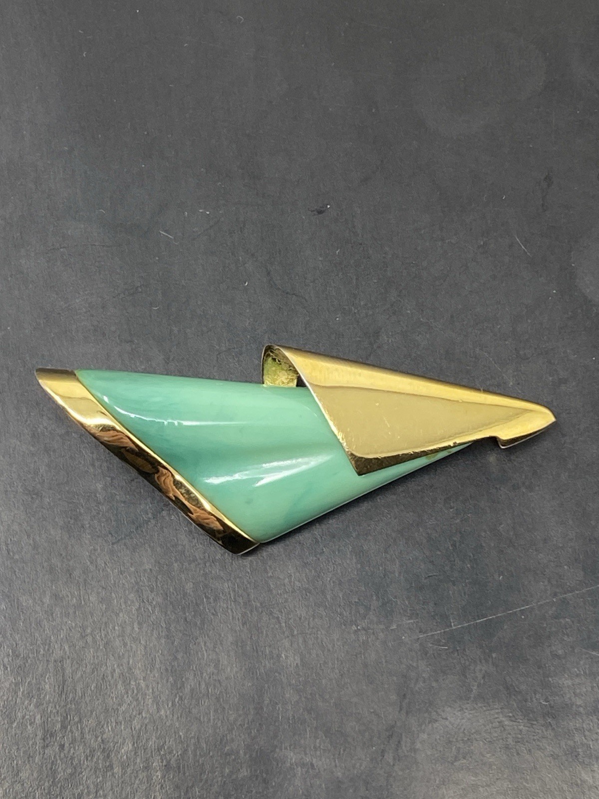 Givenchy Vintage Brooch Pin Green Stone Gold Setting 1979 New York Paris