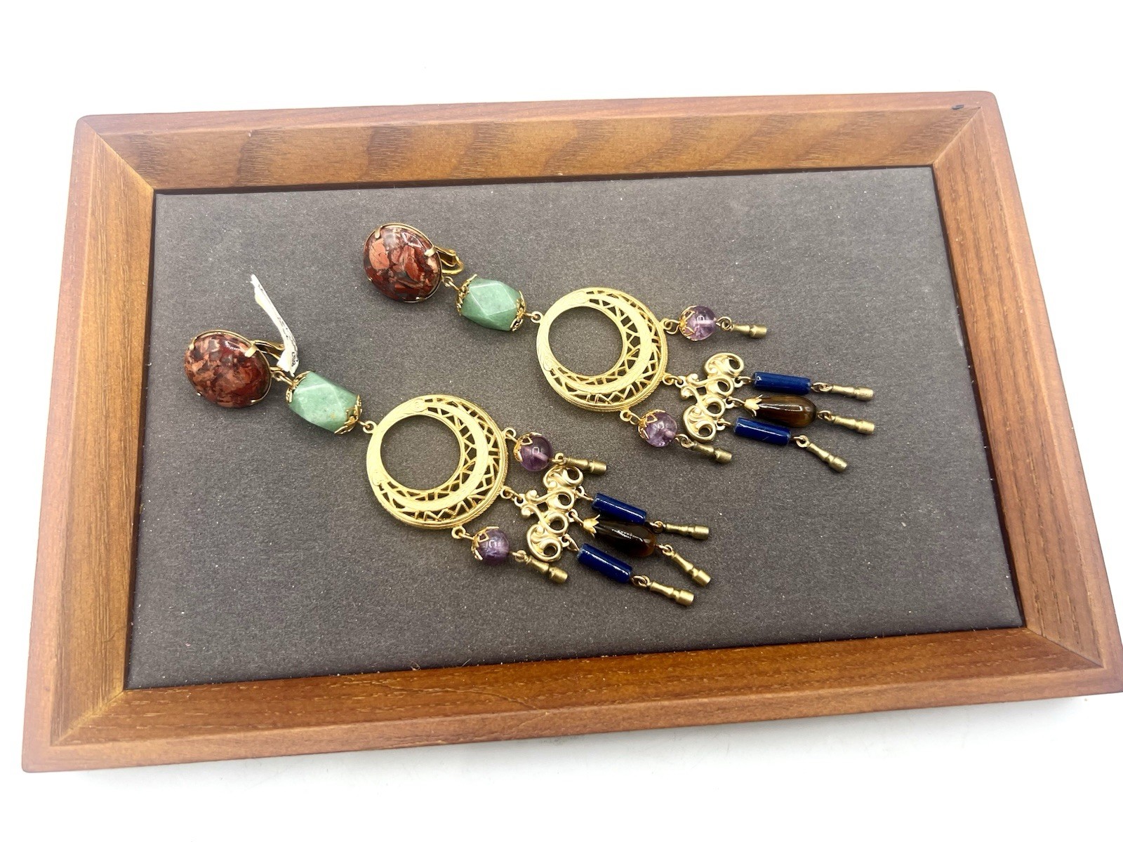 VTG Chandelier Gemstone Bead Pierced Earrings Saks Fifth Ave NOS RO-DO 1980s
