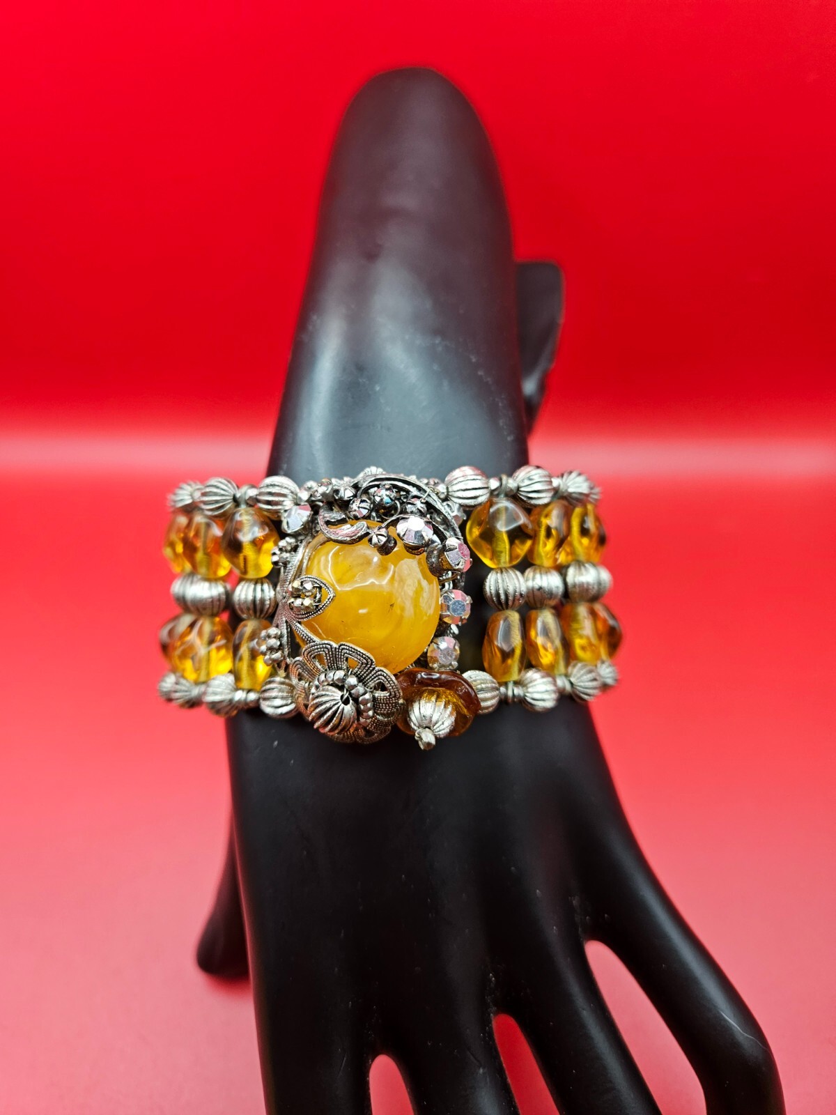 MIRIAM HASKELL Signed Multi Strand Quartz Crystal WRAP Beaded Vintage BRACELET